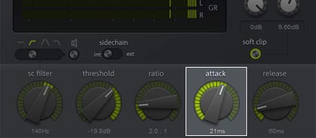 Screenshot of eFX compressor, highlight Attack