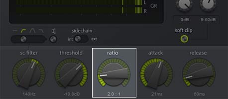 Screenshot of eFX compressor, highlight Ratio