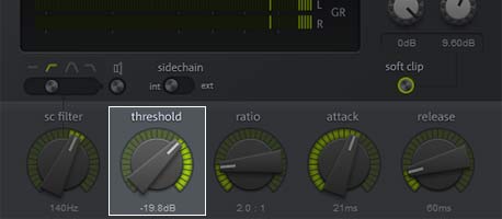 Screenshot of eFX compressor, highlight on Threshold